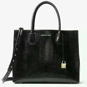 NWT Michael Kors black large conv tote genuine snake skin